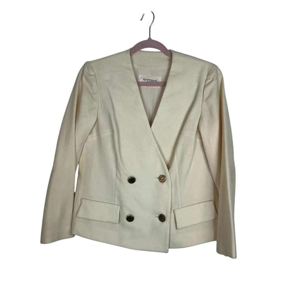 Vtg‎ Retro Sportempos Ivory Wool Classic Stylish Dressy Career Blazer Size 10